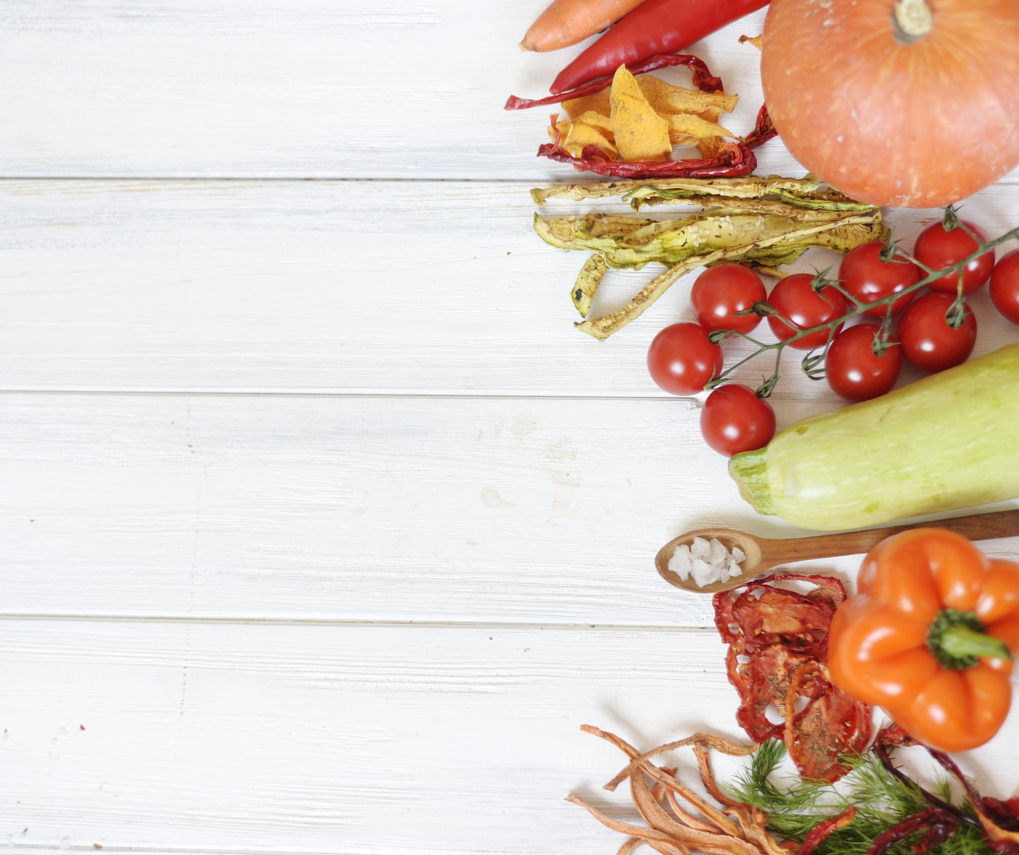 Seasonal vegetable composition on table